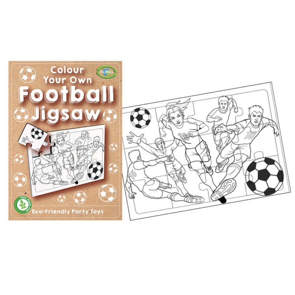 Playwrite Re:Play PACK OF 12 100% Plastic-Free Eco Friendly Colour Your Own Football Jigsaw | Football Colouring Party Activity Toy Jigsaw Puzzle for Kids