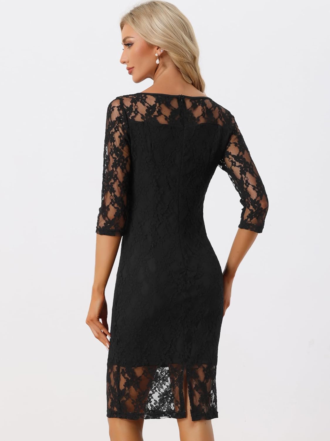 Allegra K Lace Dress for Women's Elegant 3/4 Sleeve Square Neck Bodycon Cocktail Dresses - Image 2