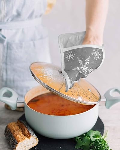 Miniatura 4 de Juego de 2 agarraderas de Navidad con diseño de copo de nieve para cocina, antideslizantes y aislantes de calor, juego de agarraderas de tela de