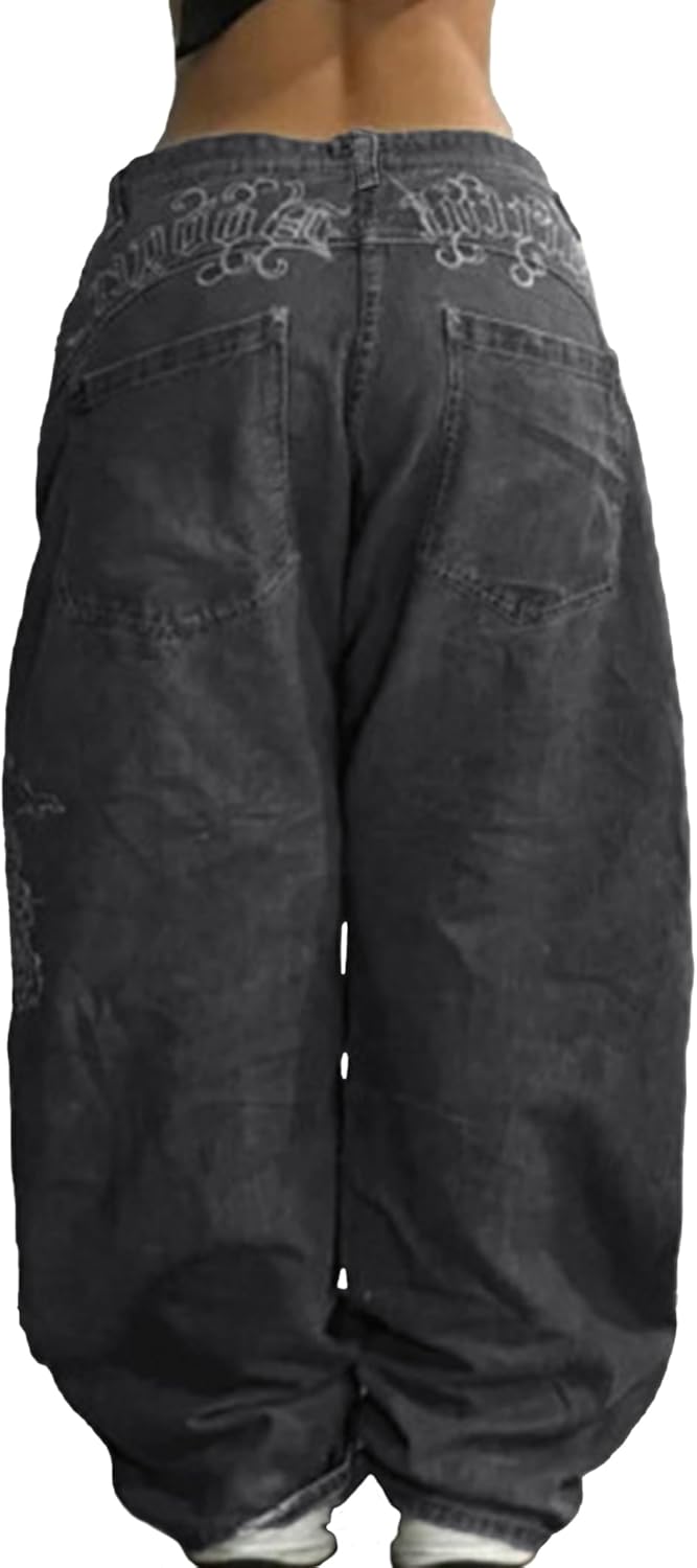 EMMIOL Women Boyfriends Hip Hop 90s Vintage Baggy Jeans Loose Denim Pants Mid-Low Waist Jeans