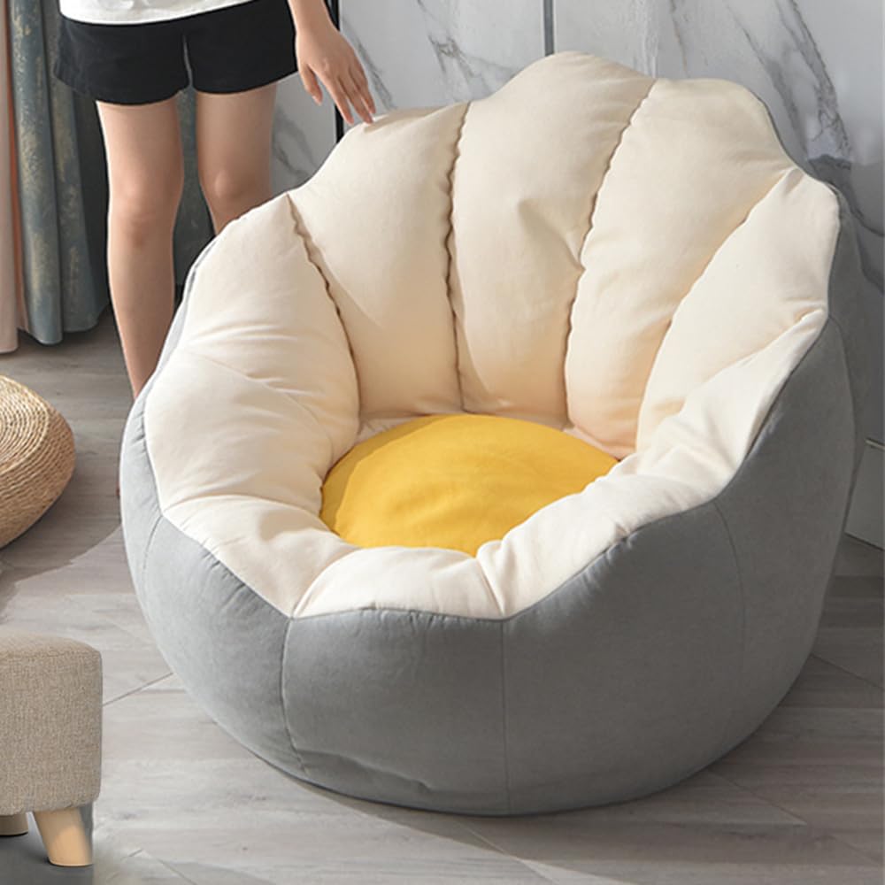 Highdi Kids Bean Bag Chair Without Filling, Flowers Petal Gaming Beanbag Chair Cover for Indoor Outdoor Bedroom Highback Lazy Sofa Soft Toy Storage Bean Bag Seat (Aldult- 80x70cm,Beige)