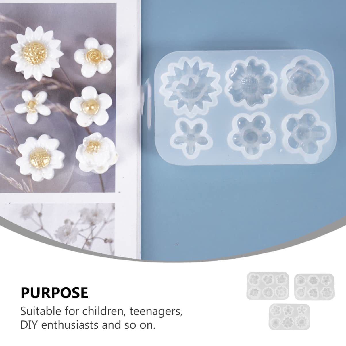 OSALADI 3 Series Moldes De Silicona Para Manualidades De Flores Herramientas Diy Para Decoración De Jabones Y Adornos Epóxicos Moldes No Adhesivos Y Fáciles De Limpiar 3 Piezas*3
