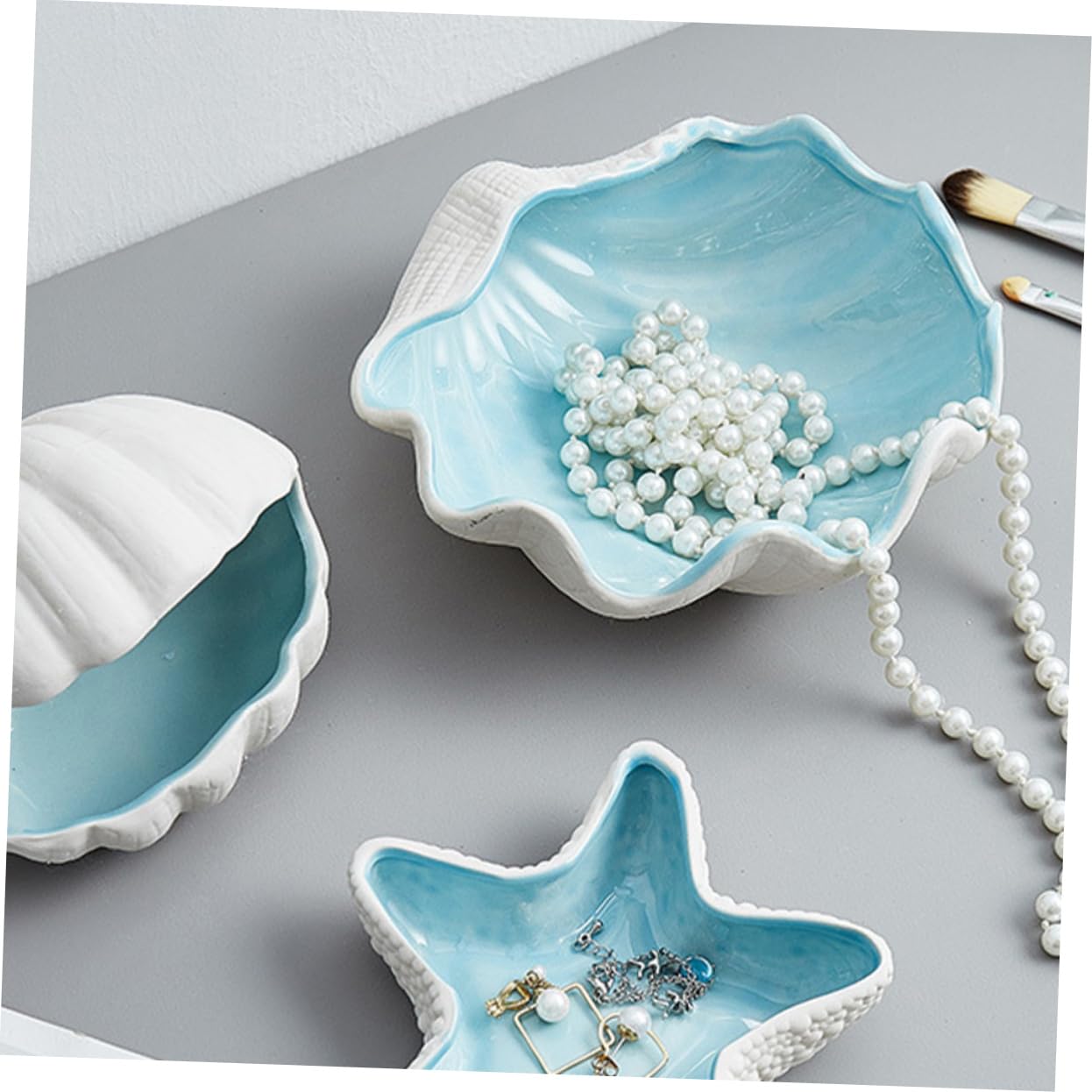 Bandeja de Cerámica y Decoración Moderna Hogar Diseño de Concha Organizador Multifuncional para Almacenar Joyas y Pendientes