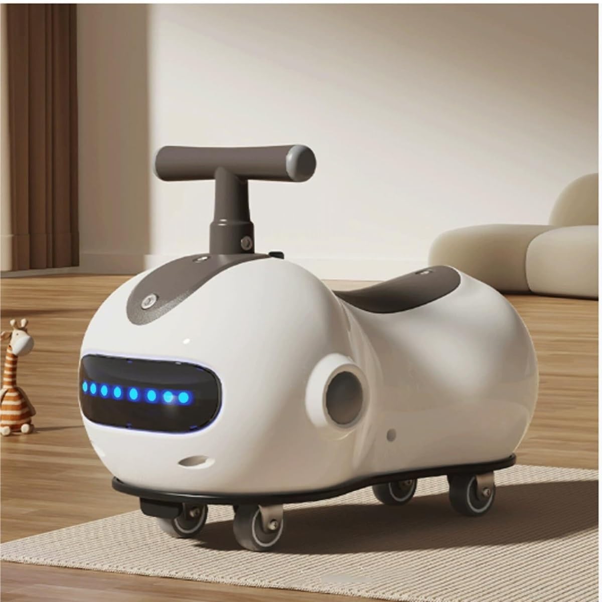 Samochód na biegunach, Wiggle Car Peanut Shape Music Light Huśtawka Samochody dla dzieci Cicha lampa błyskowa z plecakiem na kask Swing Card(Grey,With Helmet backpack)