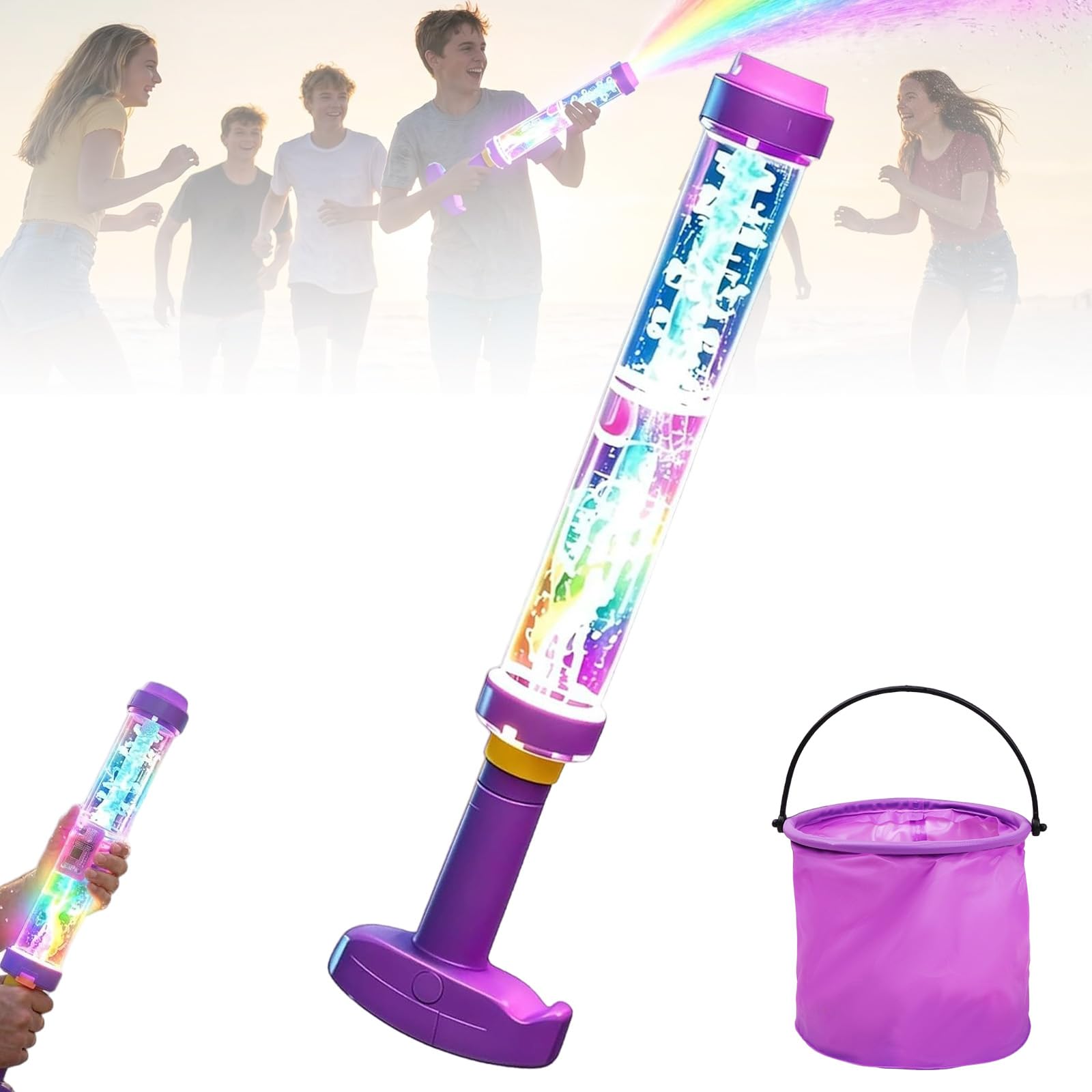 Glowing Rainbow LED Water Blaster, Light Up Fireworks Squirt Gun with Lights, High Pressure Water Soaker Toys for Summer Pool Party, Backyard, Beach Outdoor Games (1PCS)
