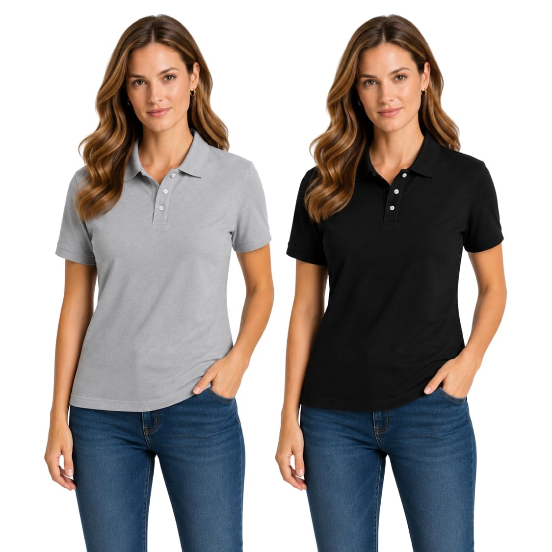 sold for style Women's Cotton Polo T-Shirt Solid Half Sleeve Collared T-Shirt Regular Fit Casual Polo Tee for Women Breathable Everyday Wear Smart Casual Summer Polo Shirt (Pack of 2)-picture-53