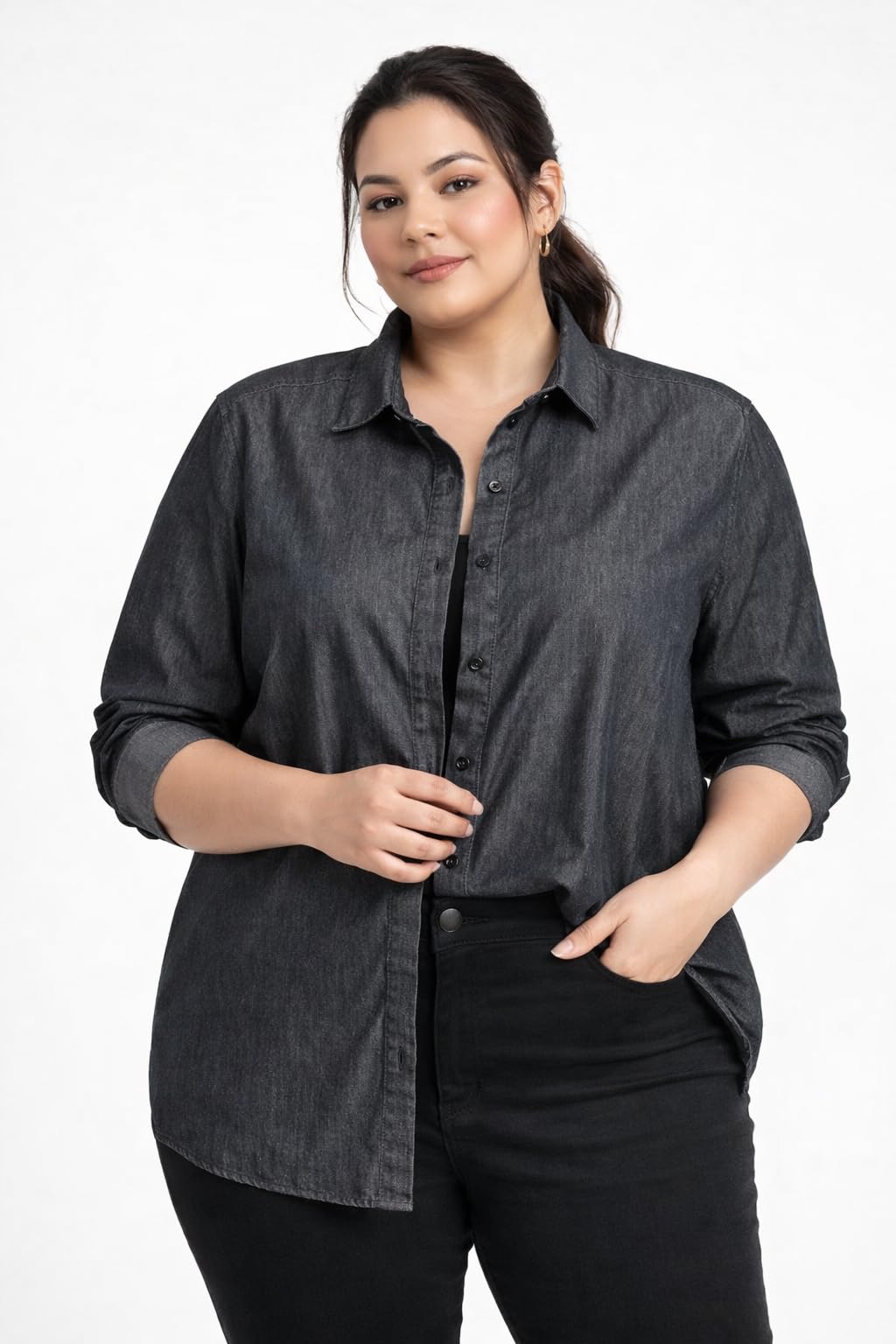 designally Women Plus Size Denim Shirt | Full Sleeve Button-Down Casual Shirt for Women (L–5XL)-picture-18