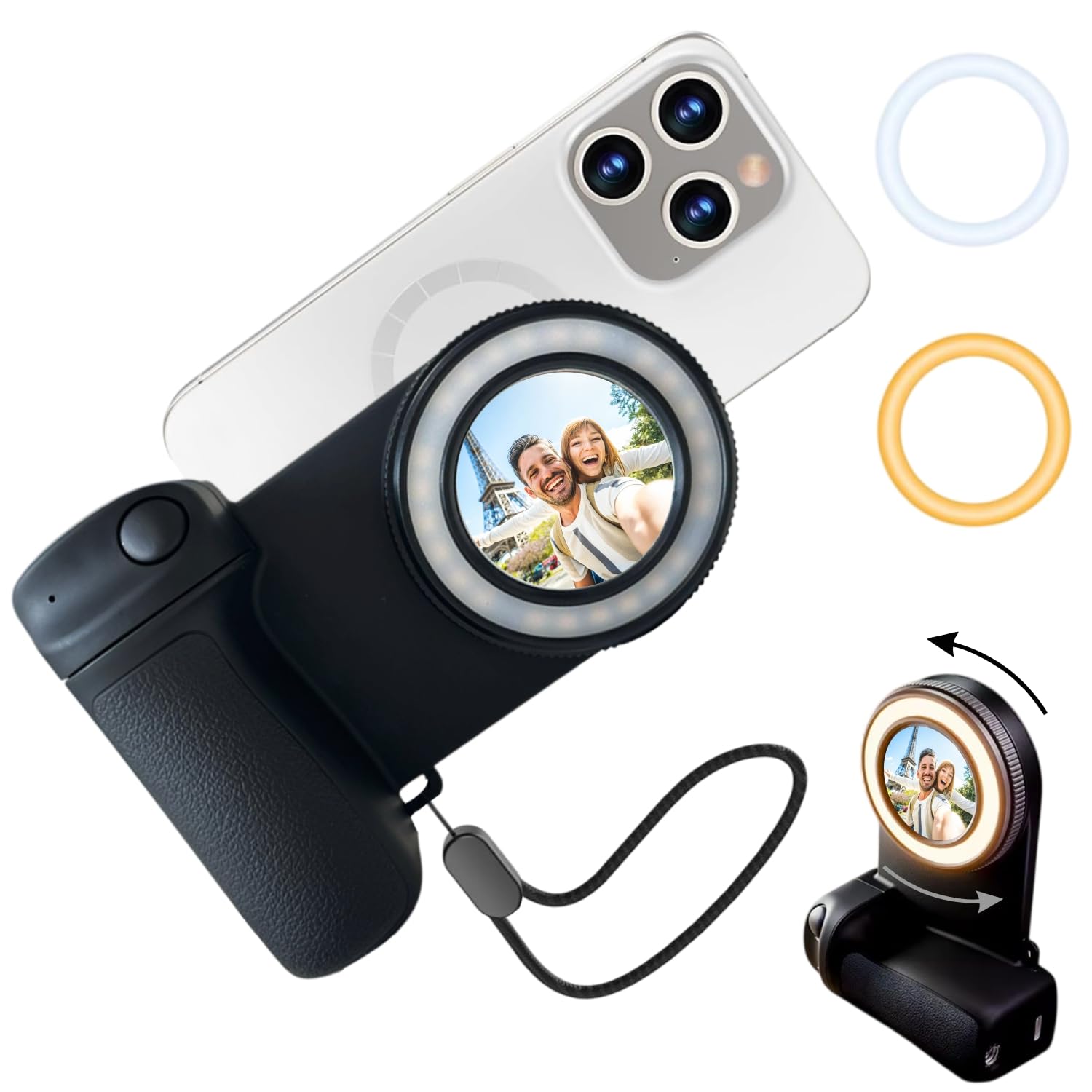 Magnetic Selfie Light with Camera Grip Handle | Rechargeable Light with Bluetooth Remote | Phone Holder for Vlogging, Photography & Video | Compatible for iPhone 17/16/15/14/13/12 & Android-picture-22