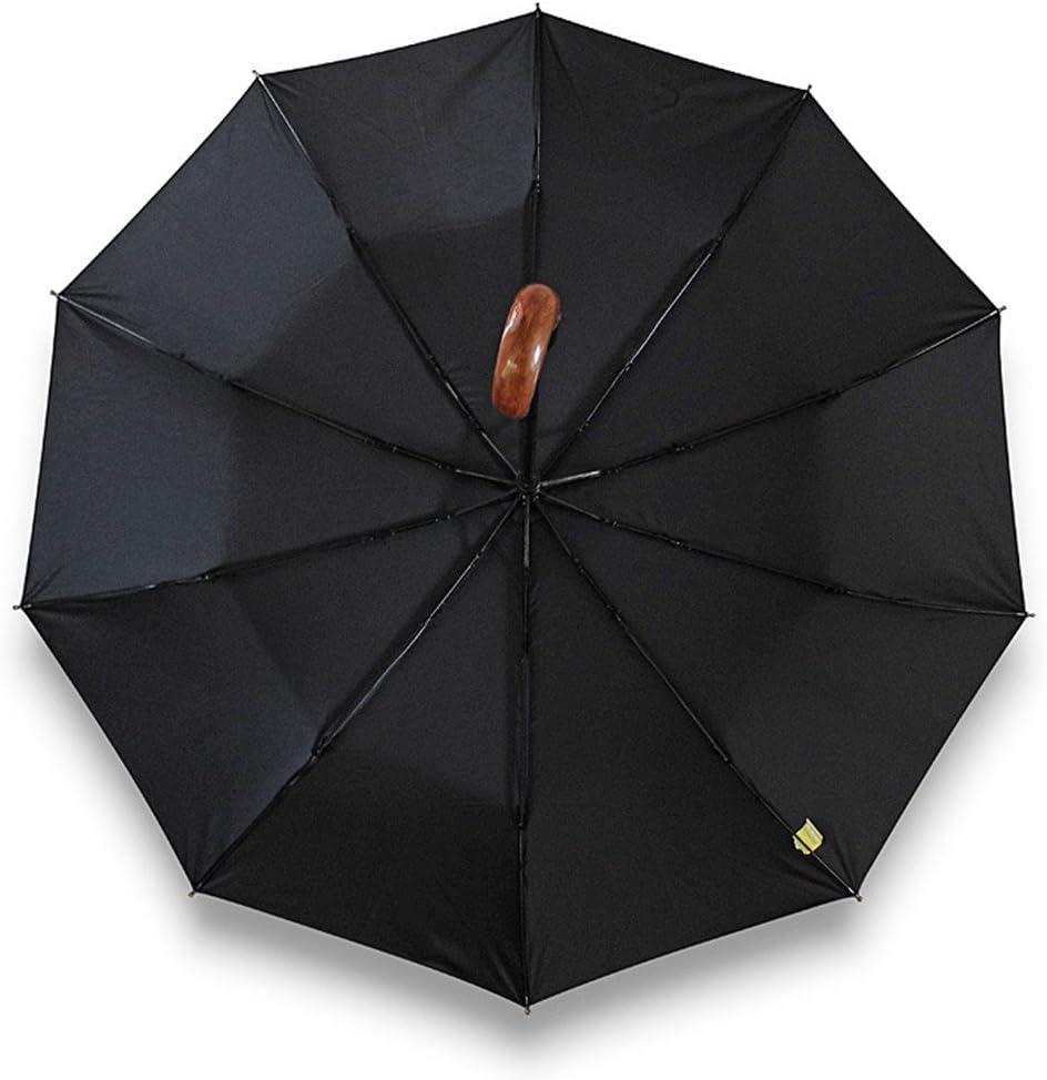 TRADE® Compact Classic Umbrella Unisex Umbrella with Curved Wood Handle (Black)
