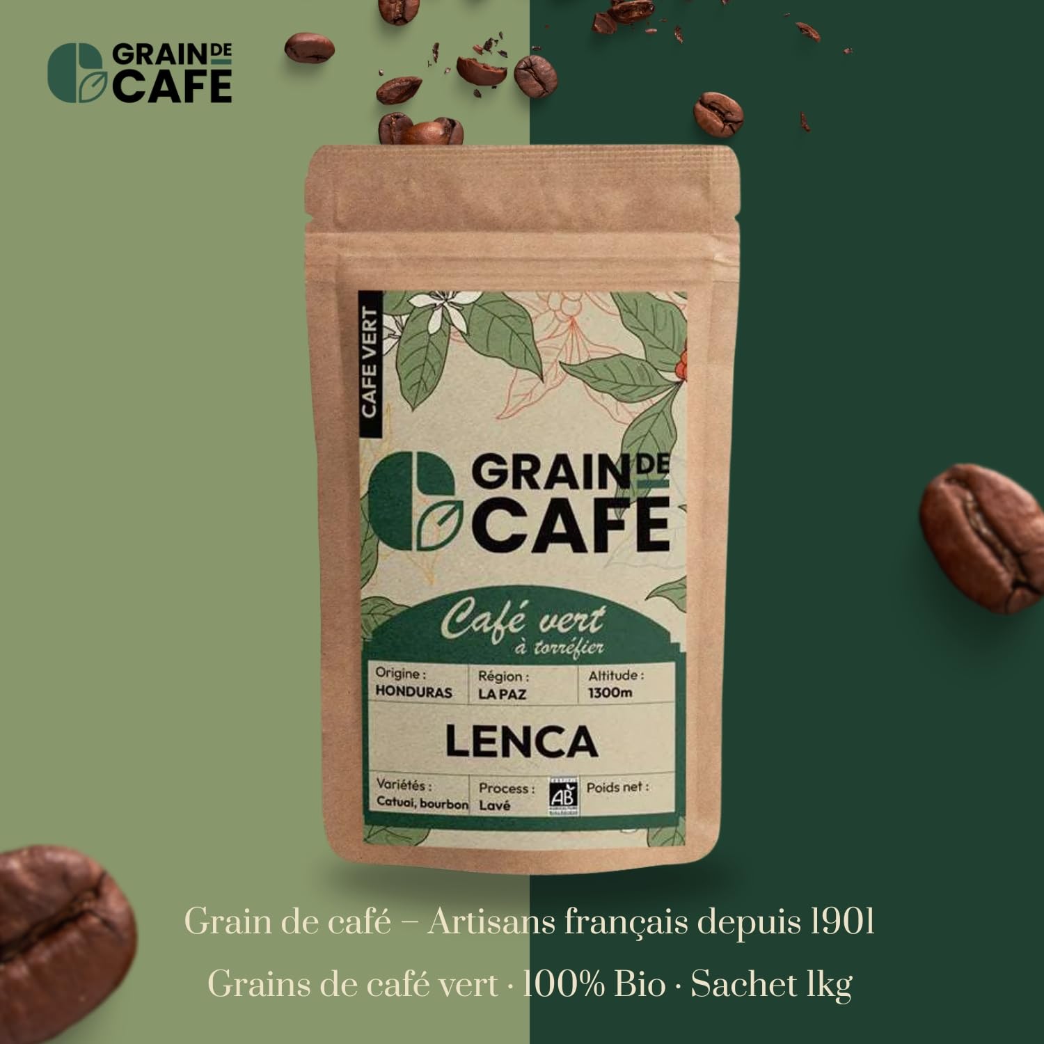 Graindecafé – Café Vert Honduras Lenca 1kg | 100% Arabica Non Torréfié | Notes De Cacao Et Fruits Rouges | Idéal Machine À Grain Une Fois Torréfié
