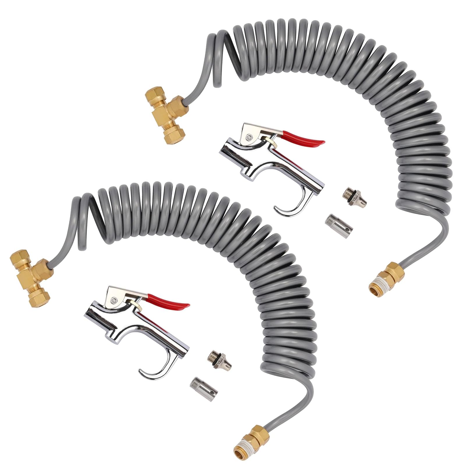 Torque 2PCS Heavy Duty Air Seat Blow Gun Kit 1/4'' NPT with 2 Nozzle Tips, 11.5 Feet Nylon Coil Air Hose with High Pressure 90 PSI for Trucks and Semi Trucks (TR63050G)