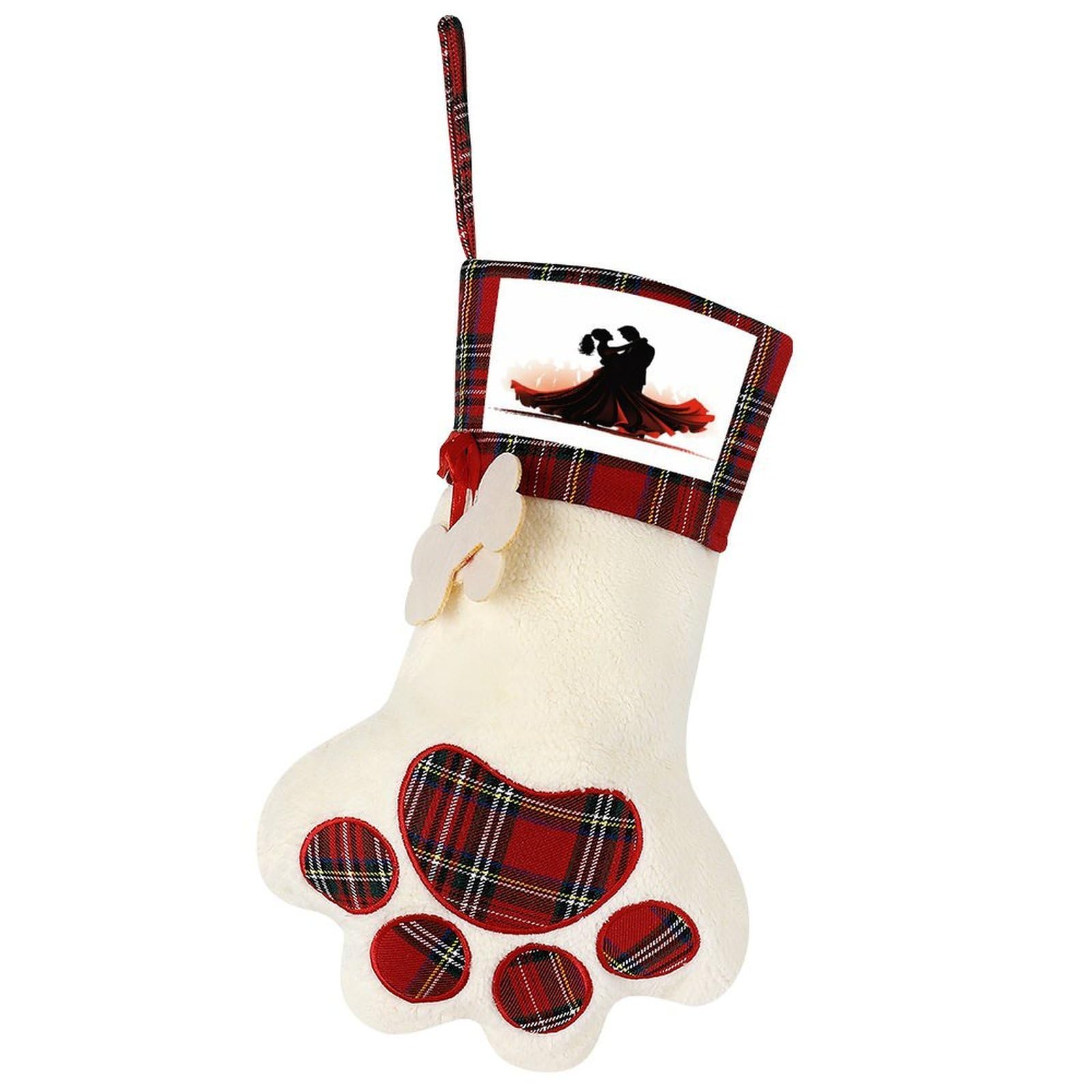 Ballroom Dance Dog Christmas Stocking,Custom Pet Paw Christmas Stockings Xmas Hanging Stockings Paw Shape Stocking for Xmas Tree Fireplace Hanging Christmas Party