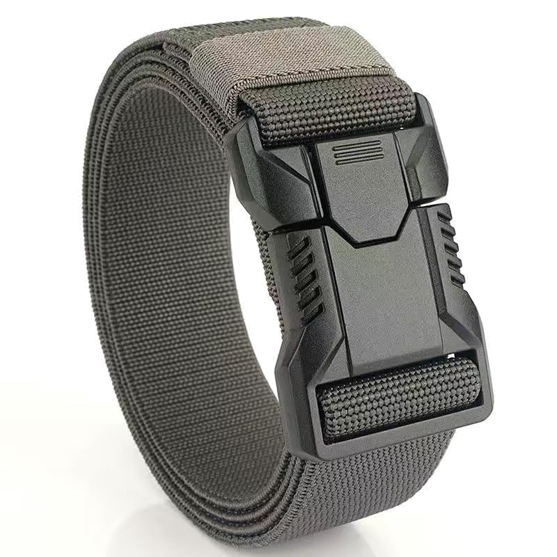 Tactical Nylon Web Belt, Military Style Quick-Release Buckle, Canvas Elastic Belt, Black Grey Khaki3