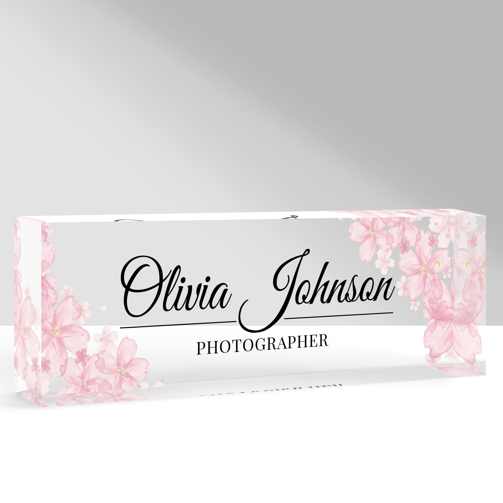GifXify Custom Name Plate for Desk, Personalized Acrylic Office Name Sign with Name & Title, Elegant Desk Decor for Women Men, Employee Appreciation Gift (Peach Bossom)