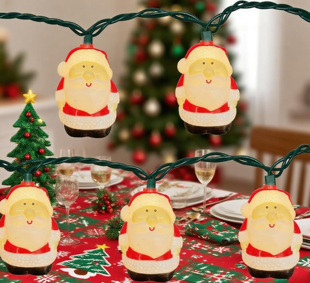 Abeja Christmas Santa String Lights - 8.5Ft Santa Claus Decorations with 10 LED Lights for Xmas Tree, Home, Garden, Party & Indoor/Outdoor Decor
