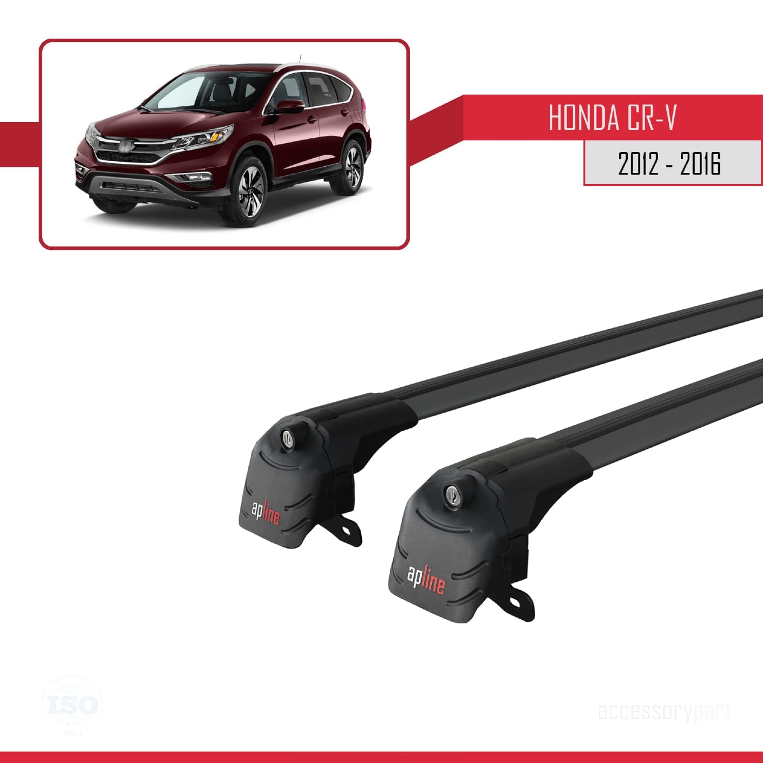 Compatibile con Honda CR-V 4 2012-2016 Modello ACE-2 Barre Tetto Portapacchi Auto Barre Portatutto Nero Alluminio 2 Barre