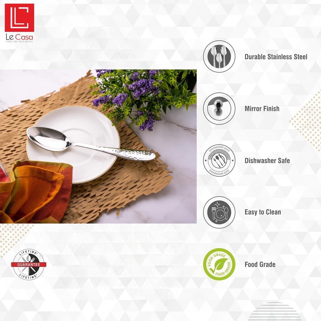 Buy LeCasa - Diamond AP Spoon 19CM - Set of 6 | Style - Hammered