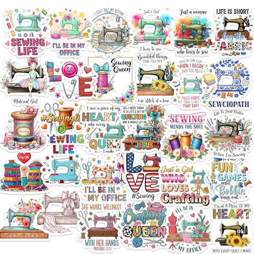 30PCS Sewing Stickers Pack – Waterproof Vinyl Quilting & Crafting Decals for Laptop, Sewing Kit, Journal, Water Bottle – Cute Stickers for Sewers, Quilters & Handmade Lovers
