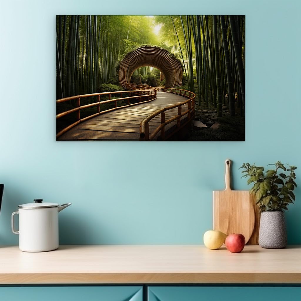 Canvas for Living room. Whispers of Green Serenity Navigating the Mystic Bamboo Enclave, 27 x 18 inch Canvas Wall Art - Ready to Hang