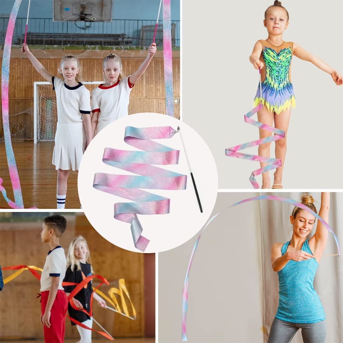 2m Nastri Ritmica,Nastro da Ginnastica,Nastri di Ballo,Nastro ginnastica ritmica,con Impugnatura Antiscivolo,per Ginnastica Ritmica Sportiva,Circo,Competizioni,Accessori da Ballerina,Lunghezza,2pcs