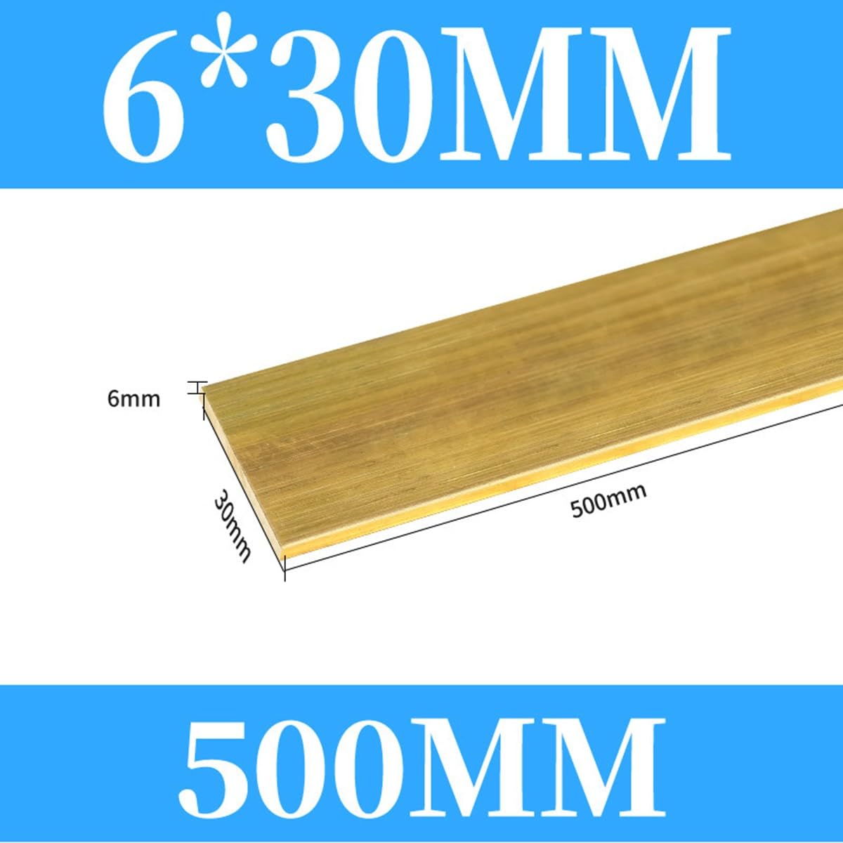 Pasek mosiężny H59 500 mm - niestandardowa płyta cięta na mosiądz grubość 2 mm ~ 12 mm przemysłowe majsterkowanie (6 mm x 30 mm x 500 mm)