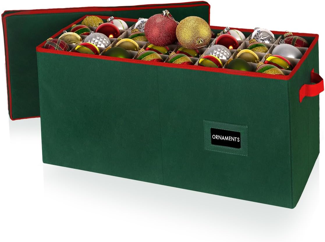 HOLDN’ STORAGE Christmas Ornament Storage Box with Lid - Christmas Decor Storage Containers that Store up to 128-3" Holiday Ornaments - Green 128 3" Ornaments Green