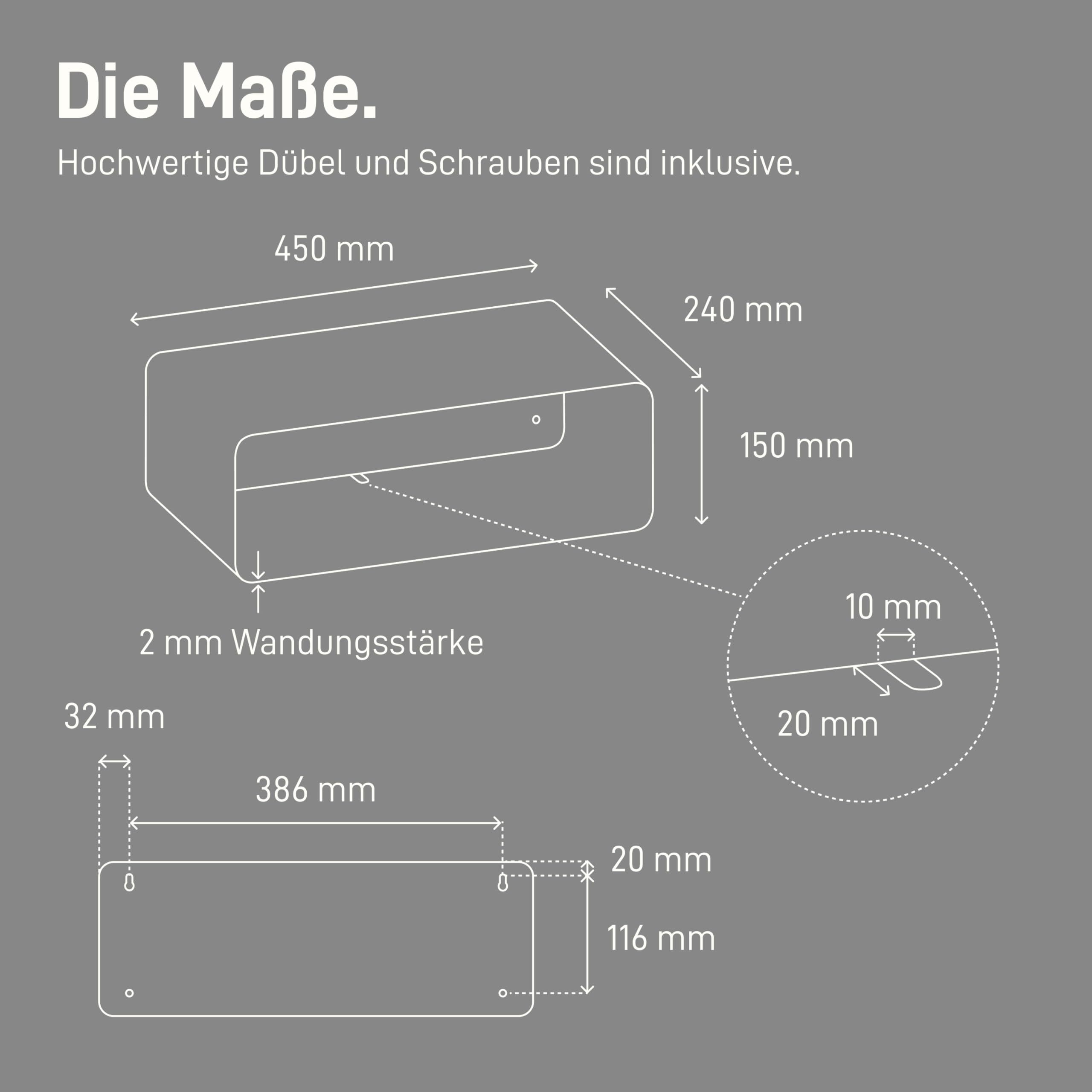 Natural Goods Berlin 1x Nachttisch Sheet - Schweberegal Weiß, Metall 45 x 24 x 15 cm - Nachttisch hängend, schwebender Tisch - Nachtschrank hängend, Wandregal Cube, Wandnachttische