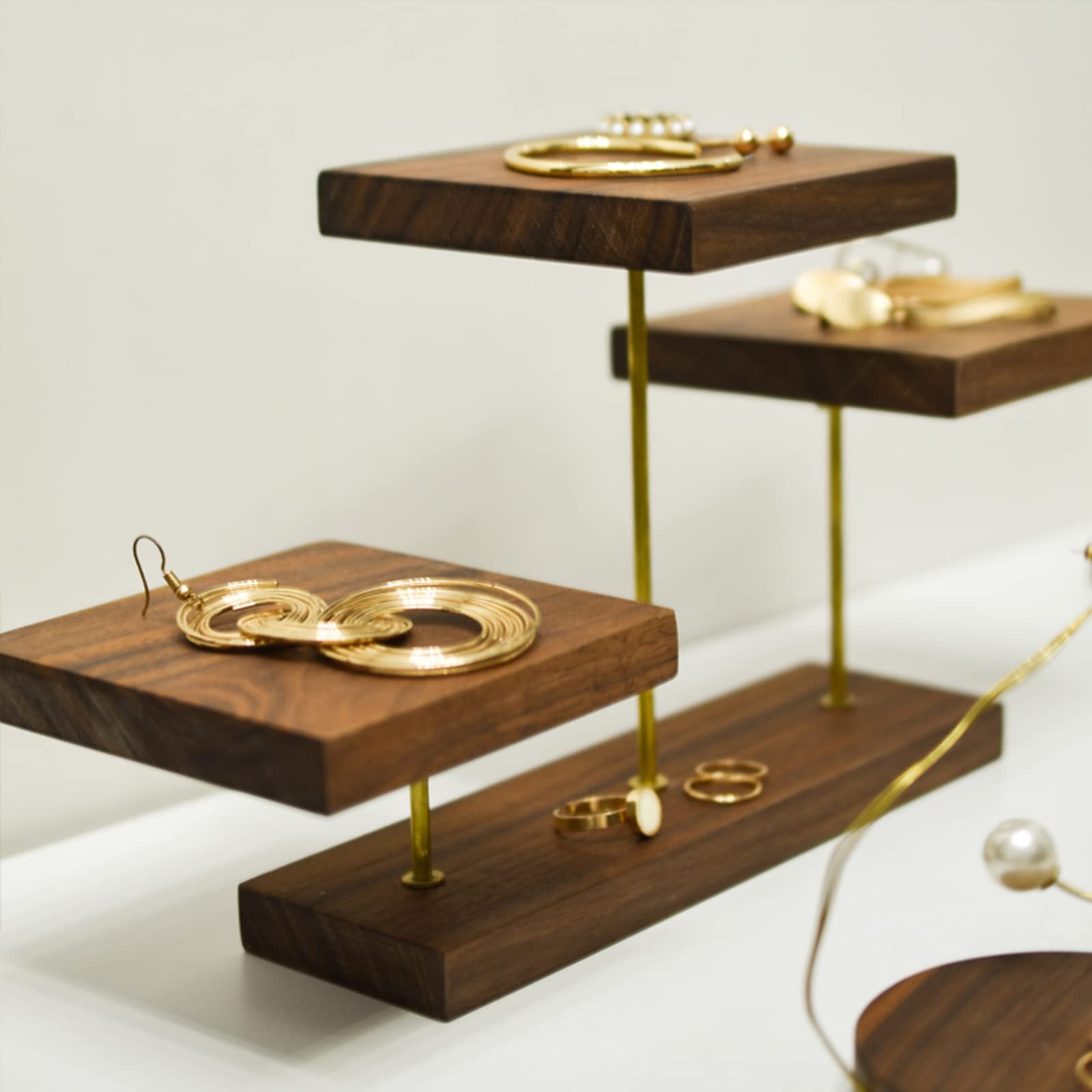 GRFIT Espositore per Occhiali da Sole Vassoio di visualizzazione dei monili di visualizzazione dei Gioielli di Walnut a 3 Livelli per Esposizione Commerciale Domestica Negozio