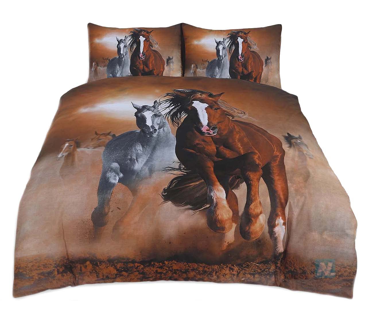 Northern Luxe NORTHERNLUXE - 3D Duvet Cover set Animal Effect for Children's and Adults Printed Quilt Bedding Set with Pillow Cases (Multi Horses, King)