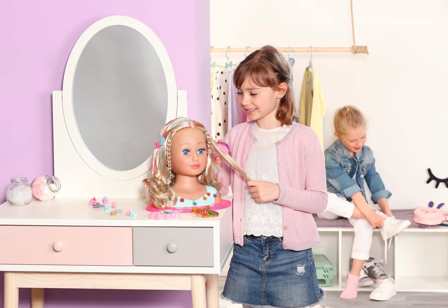 BABY Born Styling Head Głowa do Makijażu dla Dzieci z Długimi Blond Włosami, Paleta, Szczotka i Akcesoria