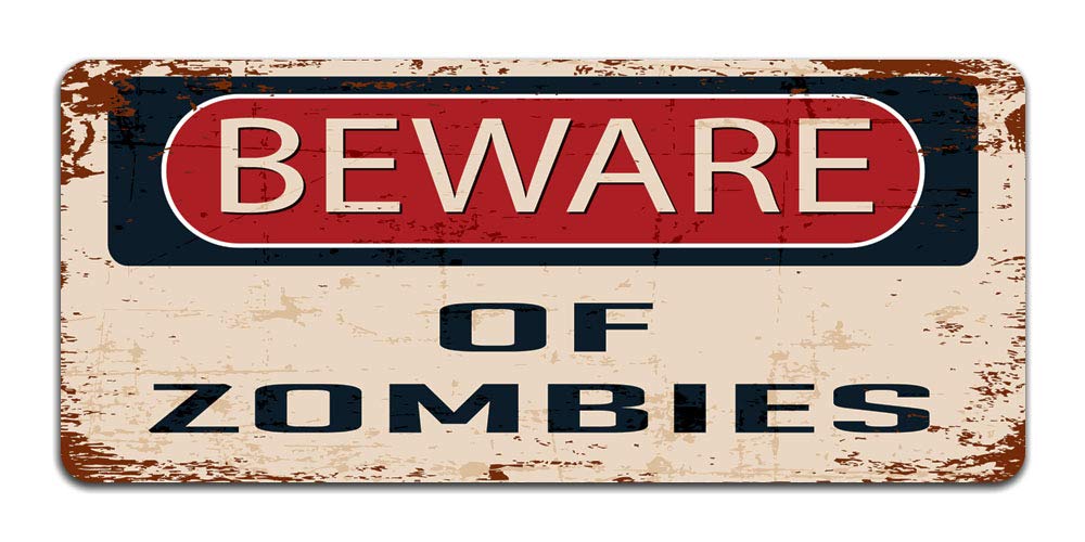 Print Crafted - Beware Of Zombies - Vintage Metal Sign | Halloween Decor Bedroom Man Cave Door Sign