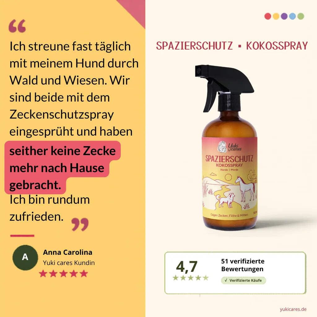 Yuki cares Kokosspray Spazierschutz - natürlicher Zeckenschutz für Hunde 100ml