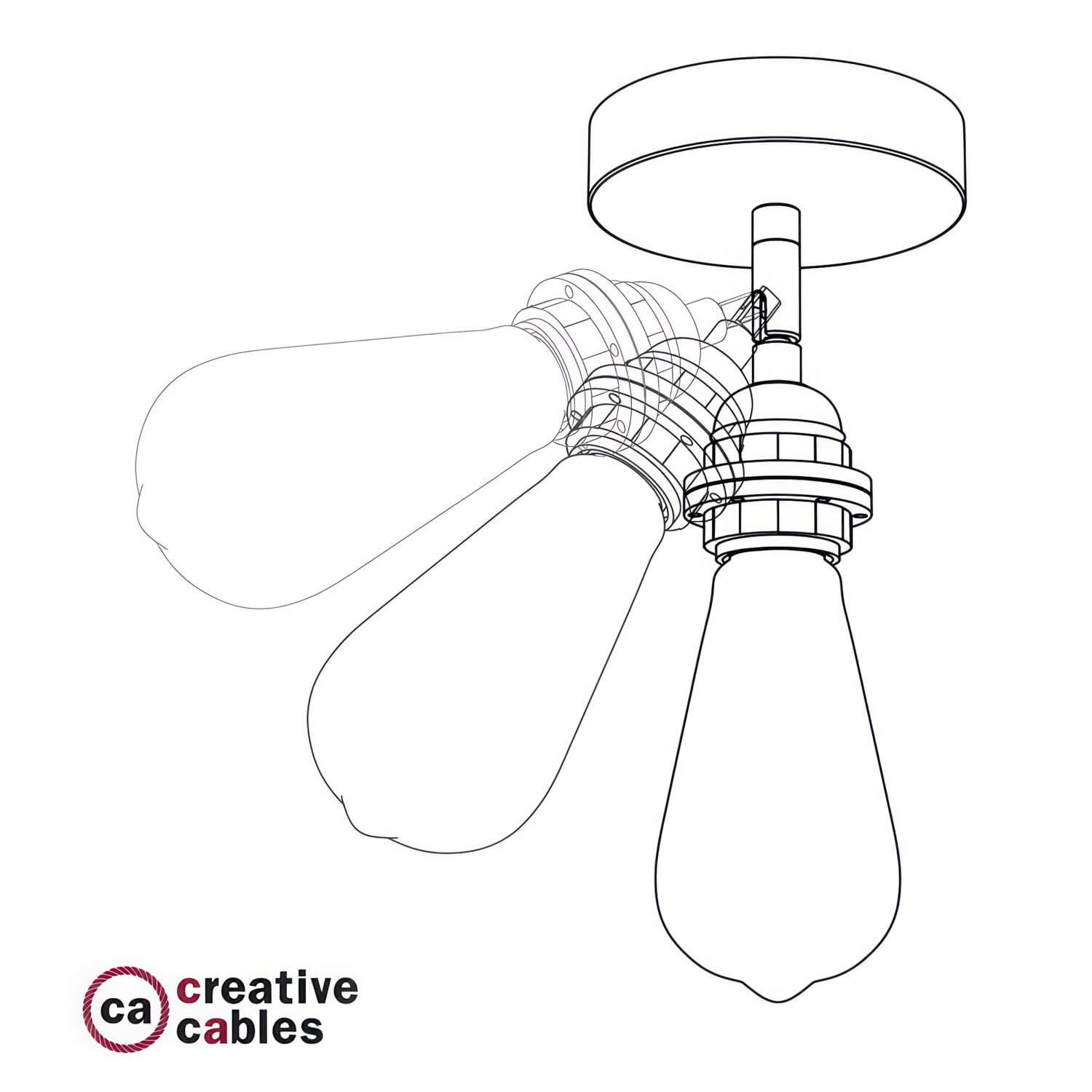 creative cables Lámpara de pared o techo Metal 90°, orientable con portalámparas roscado E27 - Con bombilla, Negro perla