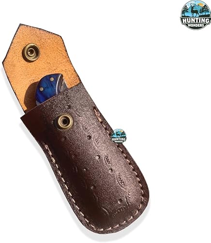 Miniatura 9 de Cuchillo de bolsillo plegable de Damasco forjado a mano con funda de cuero, cuchillo plegable de bloqueo trasero de Damasco hecho a mano, cuchillo