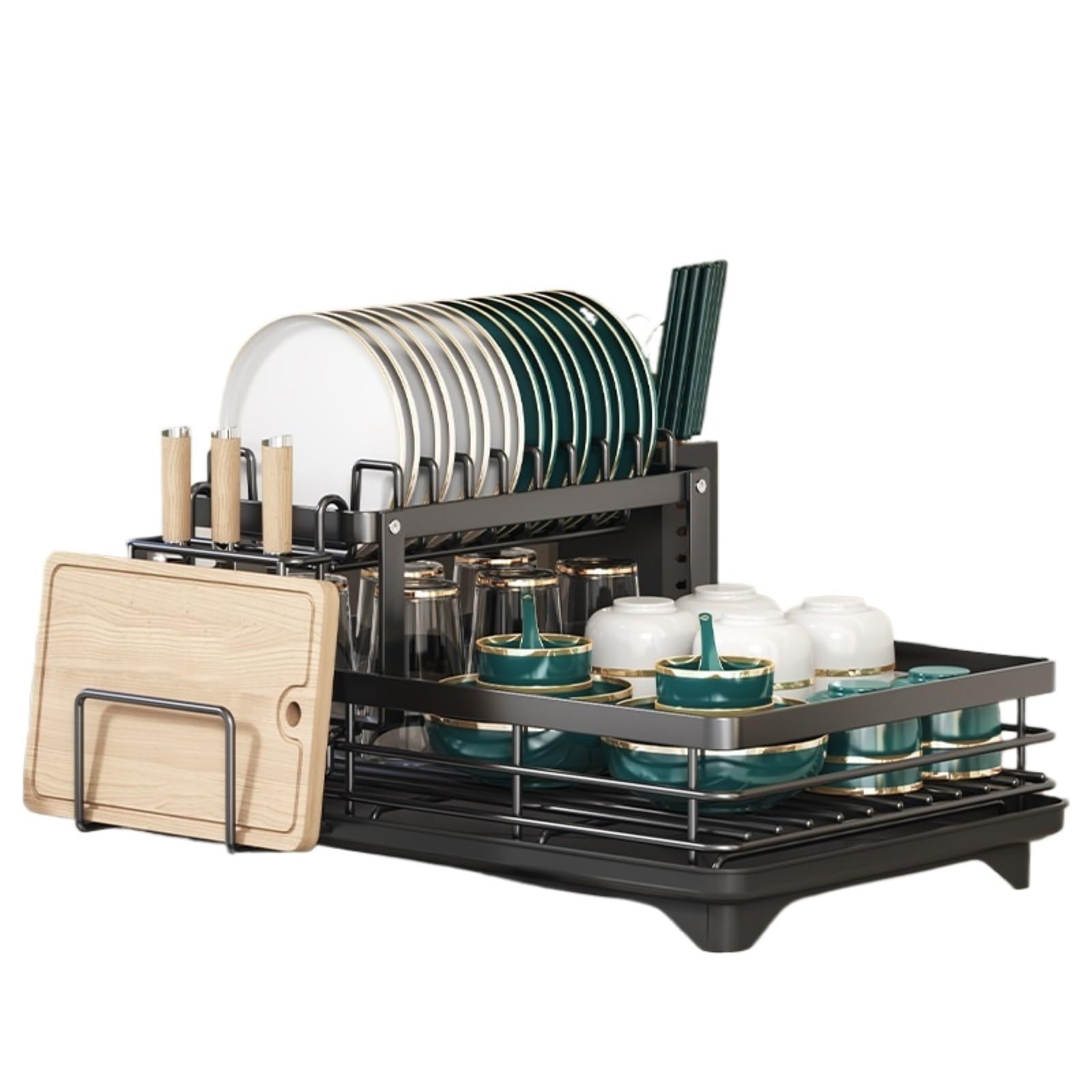 GENTERUN Dish Drainers Dish Drying Rack With Drain Board Kitchen Storage Utensil Holder For Kitchen Counter