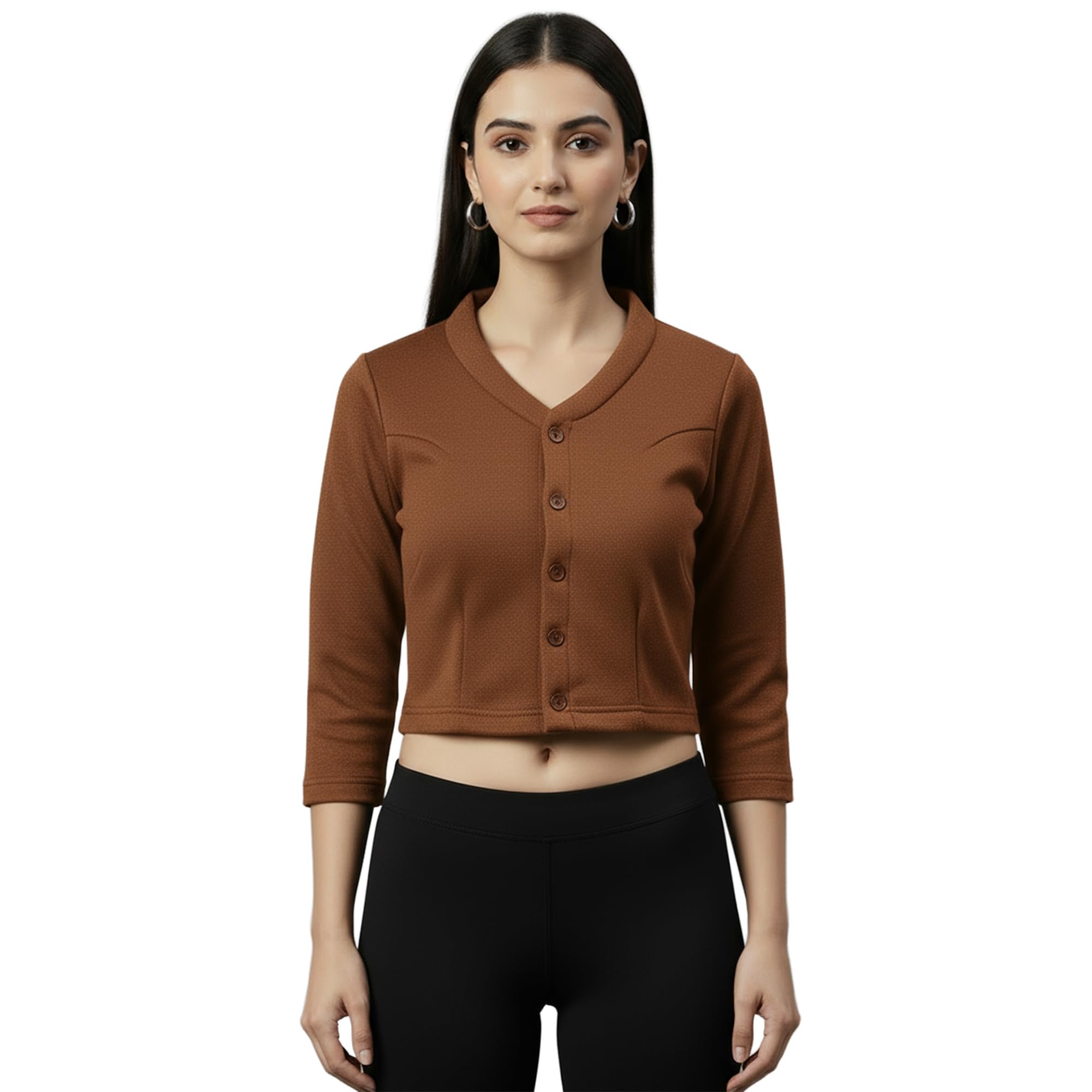 Women's Kashmira V-Neck 3/4 sleeve Blouse|Super Combed Cotton Rich Regular Fit Body Warmer Thermal Top | Soft, Breathable & Naturally Insulated Winter Thermal undershirt Top|Colour May Vary