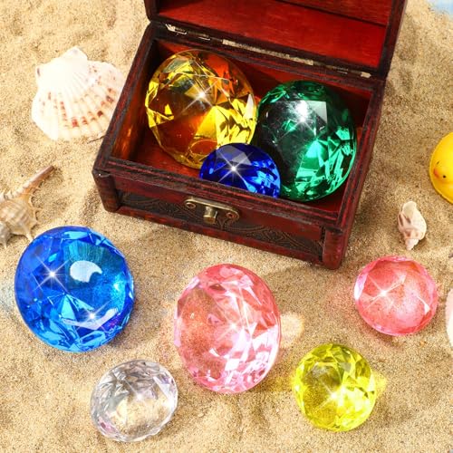 Image of MARFOREVER 8 Pcs Extra Big Diving Gems Pool Toys Pirate Treasure for Kids | 4 x 60mm Oversized Diamonds and 4 x 40mm Acrylic Diamond, Dive Gems, Summer Swimming Training Gift Pool Underwater Games Toy
