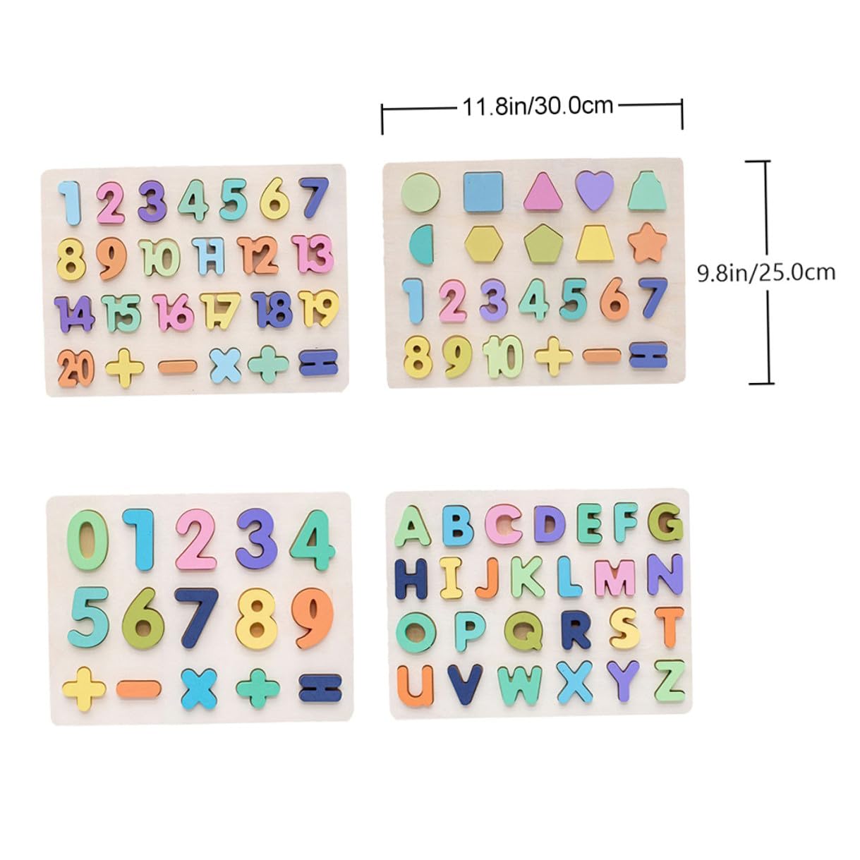 Gioco Educativo Puzzle Alfabeto e Numeri in Legno per Ragazzo Ragazza Superficie Liscia e Colori Vivaci, Set di 4 Pezzi per Apprendimento e Sviluppo Cognitivo