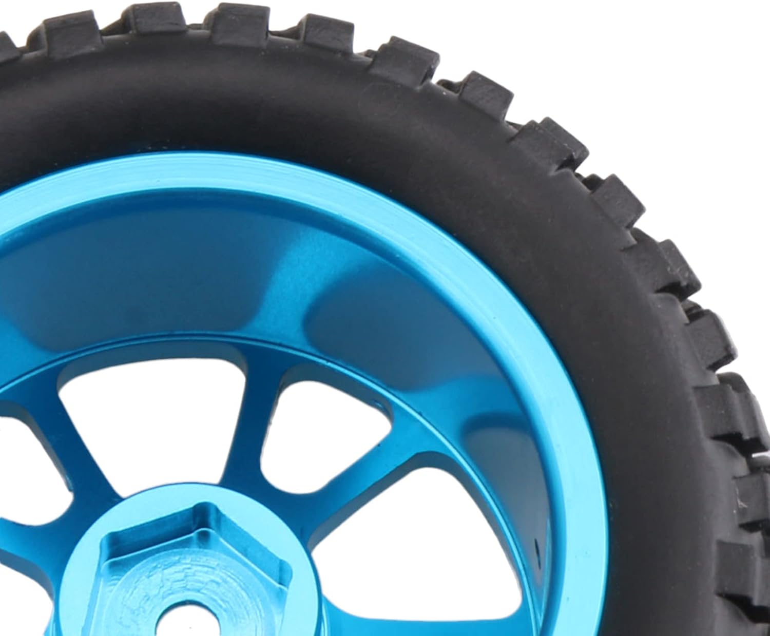 Mxfans Black 75mm Dia Beard Pattern Rubber Tyre & Blue Aluminum Alloy 10-Spoke Wheel Rims with 12mm Hex for RC 1:10 On Road Car Pack of 4