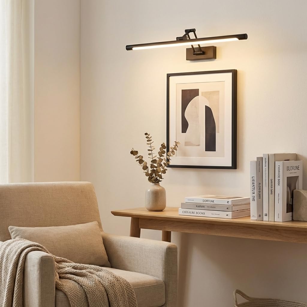 Alpinaluz Aplique LED para Cuadros 60 cm 12W en Aluminio Negro – Brazo Doble Articulado Orientable en 3 Ejes, Luz Cálida 2800K, Diseño Moderno Elegante para Iluminación Interior en Estudio y Hogar