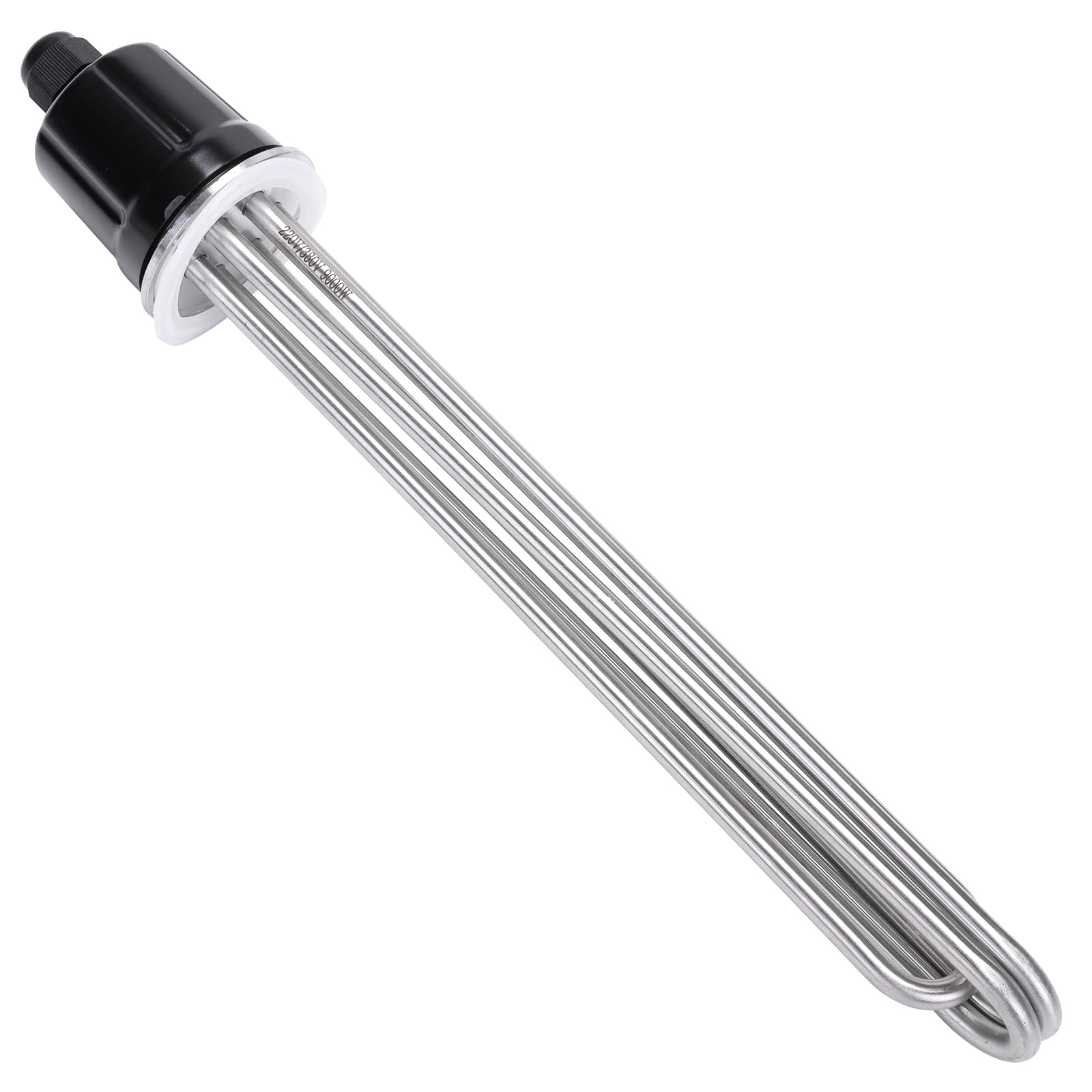 DERNORD Heizelement Tri-Clamp 220V 9000W DN50 2 Zoll Heizstab Tube Flansch aus Edelstahl mit Schwarzer Kunststoffabdeckung und Silikonring