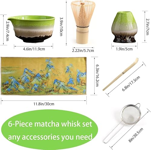 Miniatura 2 de Juego de batidor de matcha con cuenco, tamiz y soporte, 6 piezas, kit tradicional de ceremonia de té de bambú japonés para auténtica preparación de
