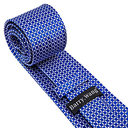 Image of Barry.Wang Plaid Ties for Men Silk Necktie Handkerchief Cuff Links Set