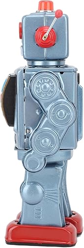 Miniatura 7 de Juguete robot retro de estaño, caminar y girar con sonido de pistola, exquisito diseño manual azul para coleccionistas y decoraciones del hogar,