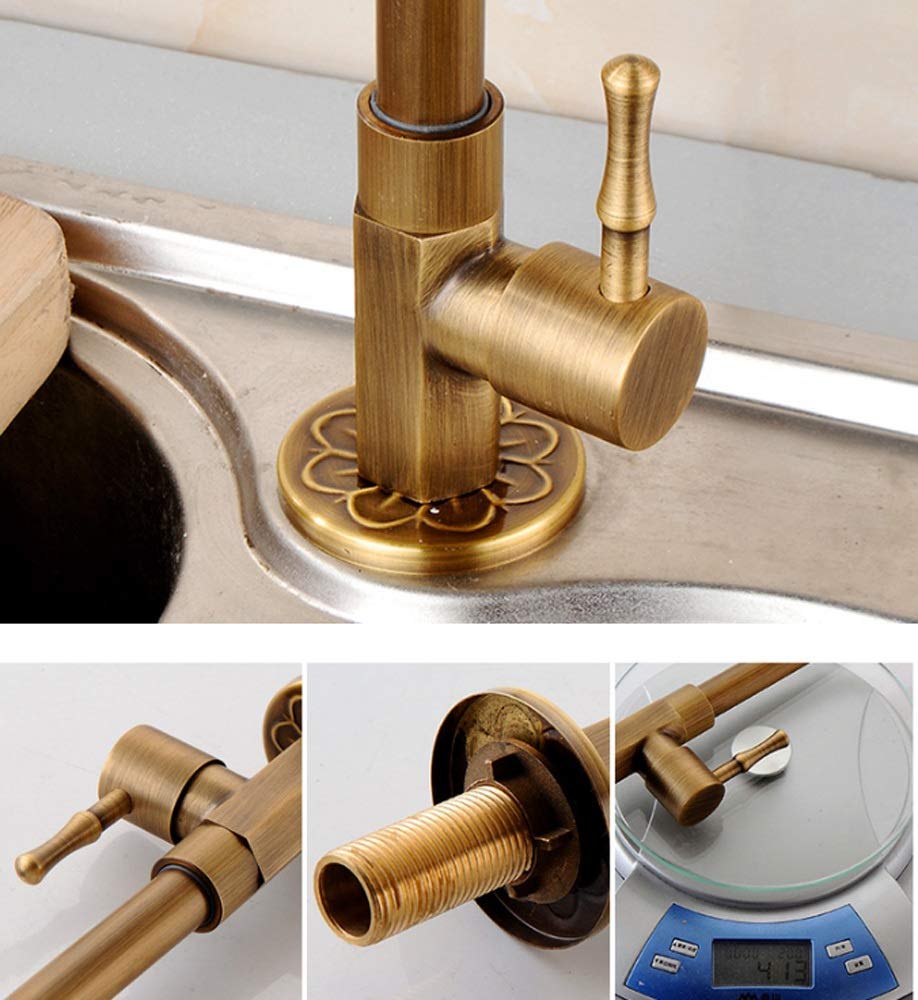 Grifo De Cocina Retro De Latón - Giratorio 360°, Manguera De 12 Pulgadas, Cartucho De Cerámica, Color Marrón Naranja, Solo Agua Fría