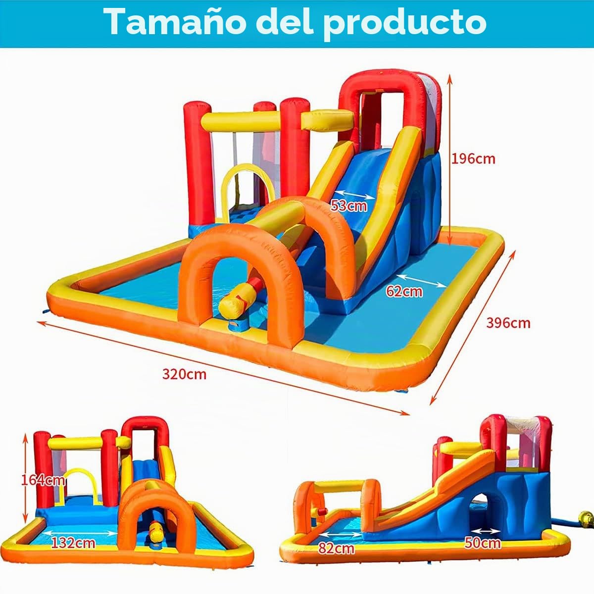 Baralir Castillo Hinchable con Ventilador, tobogán seco y de Agua, Puede albergar 3~5 niños al Mismo Tiempo. Castillo para niños para Uso Interior o Exterior 400 × 320 × 200 cm