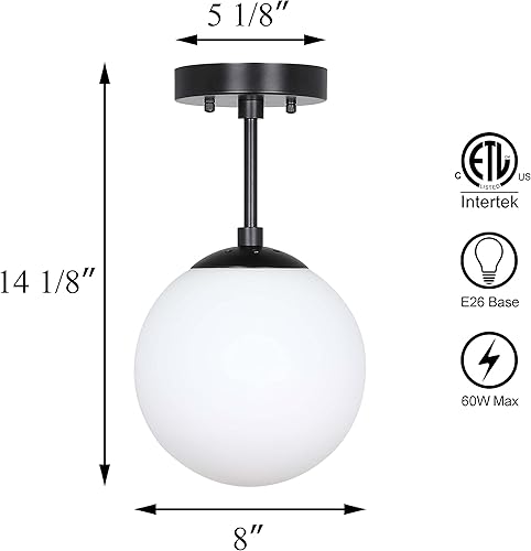 Miniatura 4 de XiNBEi Lighting - Lámpara de techo semiempotrable (1 luz), diseño de globo