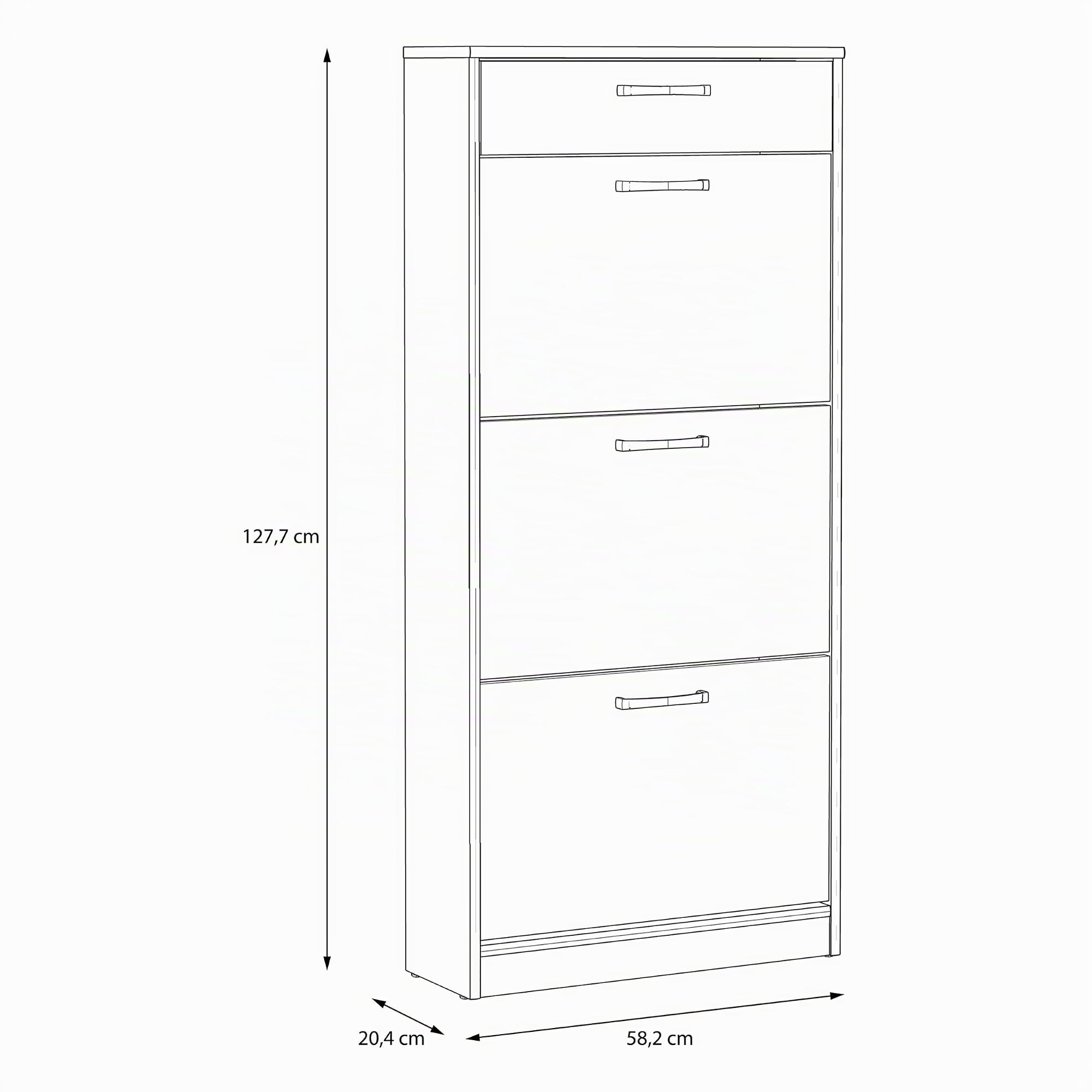 Forte NIKO Schuhschrank 60, Skandi-Schrank, 3 Kippfächer, 1 Schublade, Holzwerkstoff, Flur, Abstellraum, Sonoma Eiche Holzdekor, 58,2 cm breit x 127,7 cm hoch x 20,4 cm tief