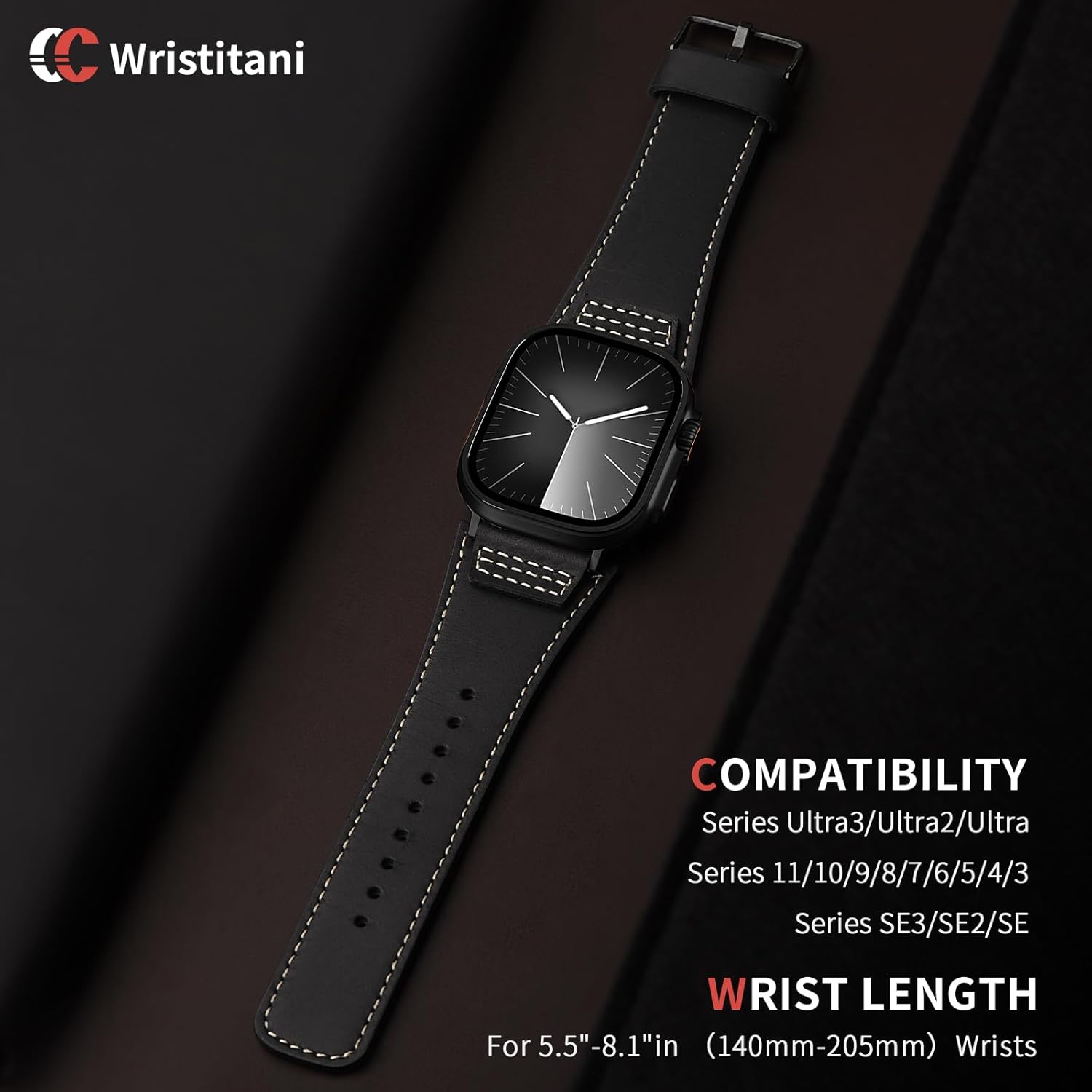 Wristitani Leather Bands Compatible with Apple Watch Strap 49mm 46mm 45mm 44mm 42mm 41mm 40mm for Men, Top Genuine Leather Replacement Straps for iWatch Ultra3/2/1 SE3/2/1 Series 11 10 9 8 7 6 5 4 3 - Image 2