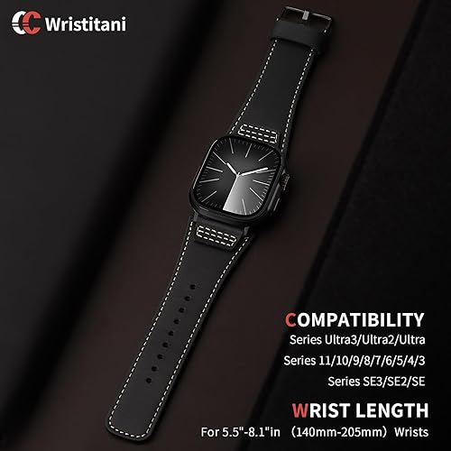 Miniatura 2 de Wristitani Leather Bands Compatible with Apple Watch Strap 49mm 46mm 45mm 44mm 42mm 41mm 40mm for Men, Top Genuine Leather Replacement Straps for